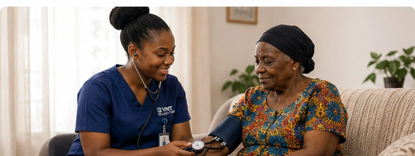 VMT nurse supporting an elderly patient at home in Accra